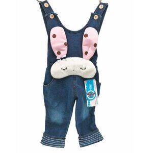 Infant New Baby Bunny Cotton Denim Overalls Easter Rabbit Size 6-9 Months